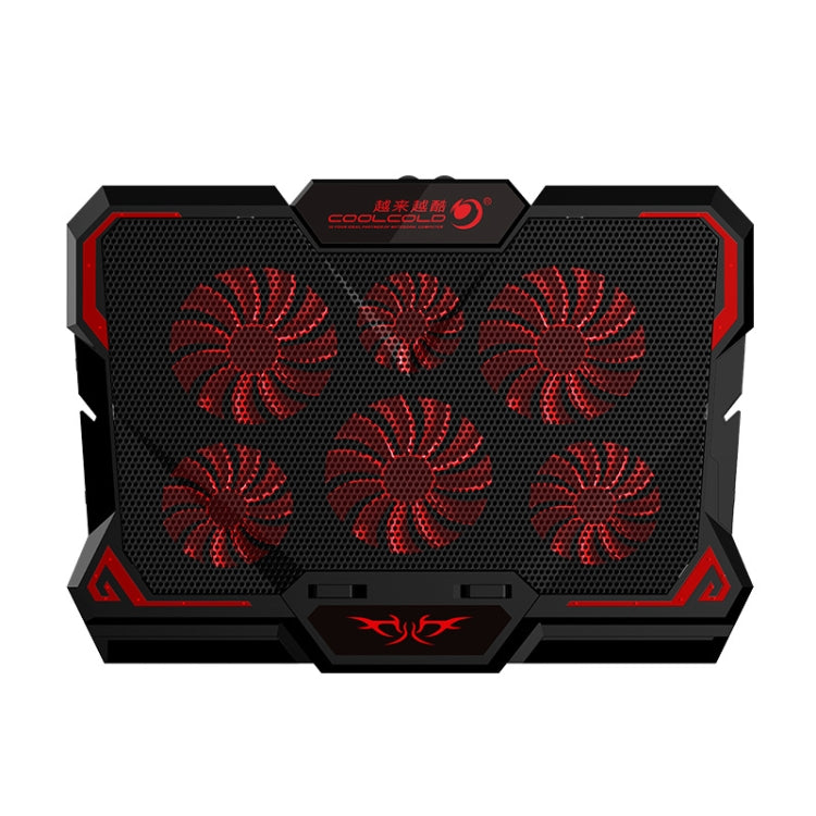 CoolCold 17inch Gaming Laptop Cooler หกพัดลม 2 พอร์ต USB 2600RPM Laptop Cooling Pad