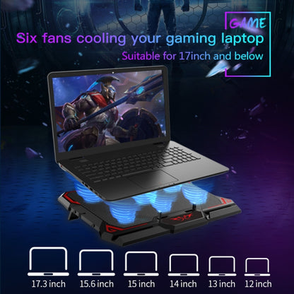 CoolCold 17inch Gaming Laptop Cooler หกพัดลม 2 พอร์ต USB 2600RPM Laptop Cooling Pad