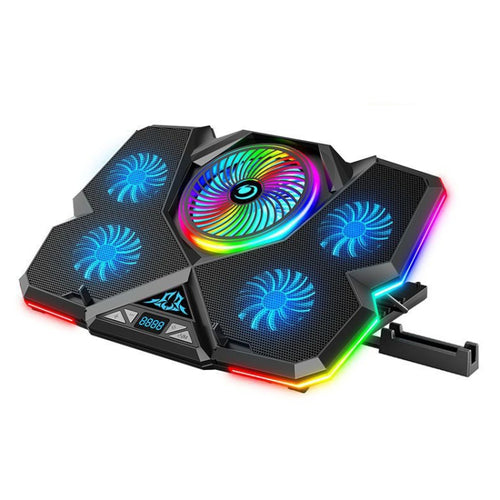 CoolCold Five Fans 2 USB Ports Laptop Cooler Gaming Notebook Cool Stand รุ่น:, Touch Symphony Blue