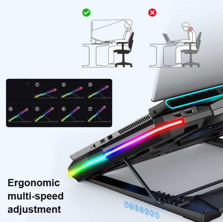 CoolCold Five Fans 2 USB Ports Laptop Cooler Gaming Notebook Cool Stand รุ่น:, Touch Symphony Blue