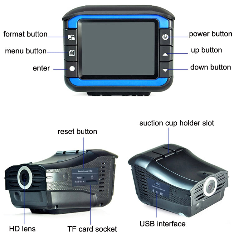 VG3 2 In 1 สุนัขอิเล็กทรอนิกส์เครื่องบันทึกการขับขี่อุปกรณ์เตือนเรดาร์เคลื่อนที่สำหรับยานพาหนะ, VG3