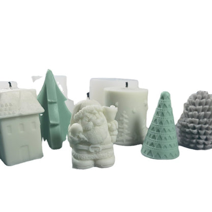 DIY เทียนคริสต์มาสอโรมาเธอราพียิปซั่มซิลิโคนแม่พิมพ์รูปร่าง:, Santa, Simple Christmas Tree, Triangular Christmas Tree, Christmas Gift, Single Stereo, Snow House 3, Single Christmas Cylinder, Origami Christmas Tree, 8 Cone Contest Christmas Tree, Matsi Kot