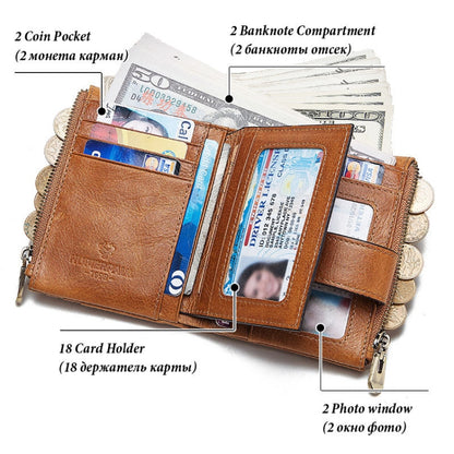 HUMERPAUL BP896 RFID Anti-Theft Brush Dual Zipper Leather Wallet Multi-Card Men Purse, BP896 Black, BP896 Dark Brown, BP896 Brown