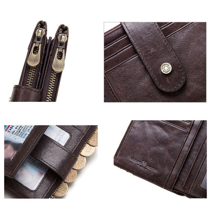 HUMERPAUL BP896 RFID Anti-Theft Brush Dual Zipper Leather Wallet Multi-Card Men Purse, BP896 Black, BP896 Dark Brown, BP896 Brown