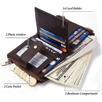 BP804 RFID Anti-Theft Wallet Multi-Function Buckle Zipper Retro Leisure Coin Purse, BP804 Red, BP804 Khaki, BP804 Blue, BP804 Black, BP804 Brown