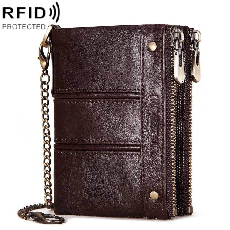 HUMERPAULBP926 RFID Anti-Magnetic Wallet Men Double Zipper Coin Purse, BP926 Brown