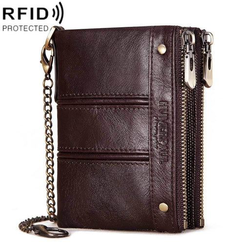 HUMERPAULBP926 RFID Anti-Magnetic Wallet Men Double Zipper Coin Purse, BP926 Brown