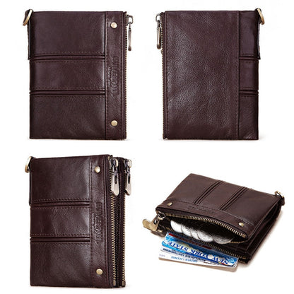 HUMERPAULBP926 RFID Anti-Magnetic Wallet Men Double Zipper Coin Purse, BP926 Brown