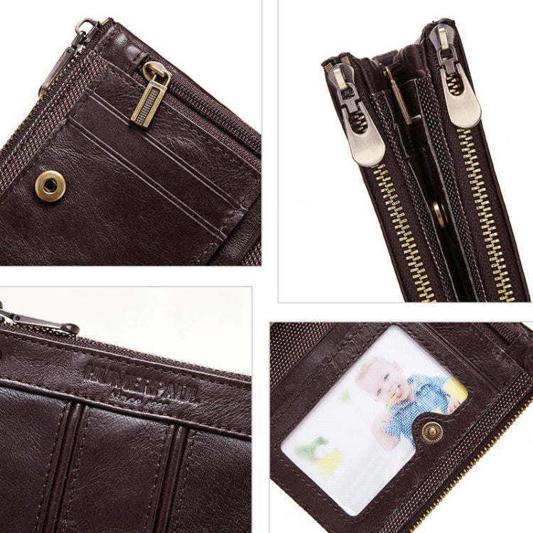 HUMERPAULBP926 RFID Anti-Magnetic Wallet Men Double Zipper Coin Purse, BP926 Brown
