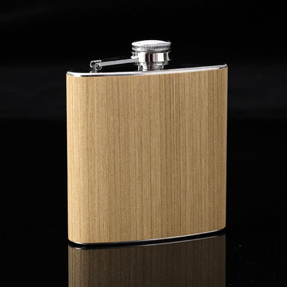 6oz Wood Leather Hip Flask Stainless Steel Whiskey ไวน์แอลกอฮอล์ขวดเหล้า, Style 1, Style 2, Style 3, Style 4, Style 5