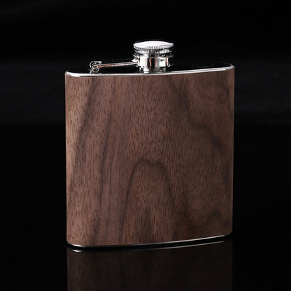 6oz Wood Leather Hip Flask Stainless Steel Whiskey ไวน์แอลกอฮอล์ขวดเหล้า, Style 1, Style 2, Style 3, Style 4, Style 5