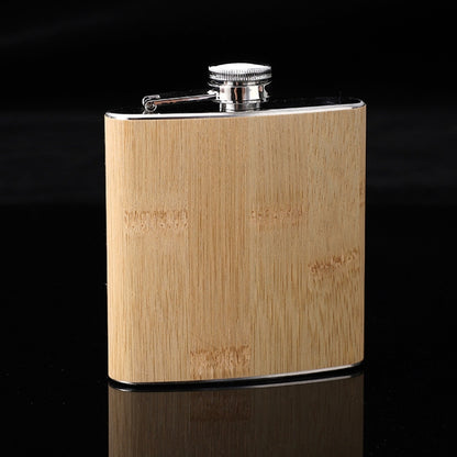 6oz Wood Leather Hip Flask Stainless Steel Whiskey ไวน์แอลกอฮอล์ขวดเหล้า, Style 1, Style 2, Style 3, Style 4, Style 5