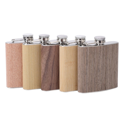 6oz Wood Leather Hip Flask Stainless Steel Whiskey ไวน์แอลกอฮอล์ขวดเหล้า, Style 1, Style 2, Style 3, Style 4, Style 5