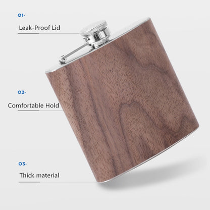 6oz Wood Leather Hip Flask Stainless Steel Whiskey ไวน์แอลกอฮอล์ขวดเหล้า, Style 1, Style 2, Style 3, Style 4, Style 5