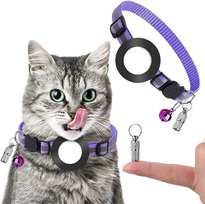 Pet Anti Lost Address Pendant Collar พร้อมกระดิ่งสำหรับ Airtag, สีเขียว, สีม่วง, สีดำ, สีชมพู, สีส้ม, สีน้ำเงิน