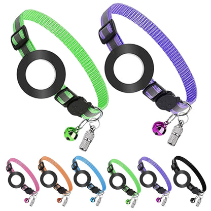 Pet Anti Lost Address Pendant Collar พร้อมกระดิ่งสำหรับ Airtag, สีเขียว, สีม่วง, สีดำ, สีชมพู, สีส้ม, สีน้ำเงิน