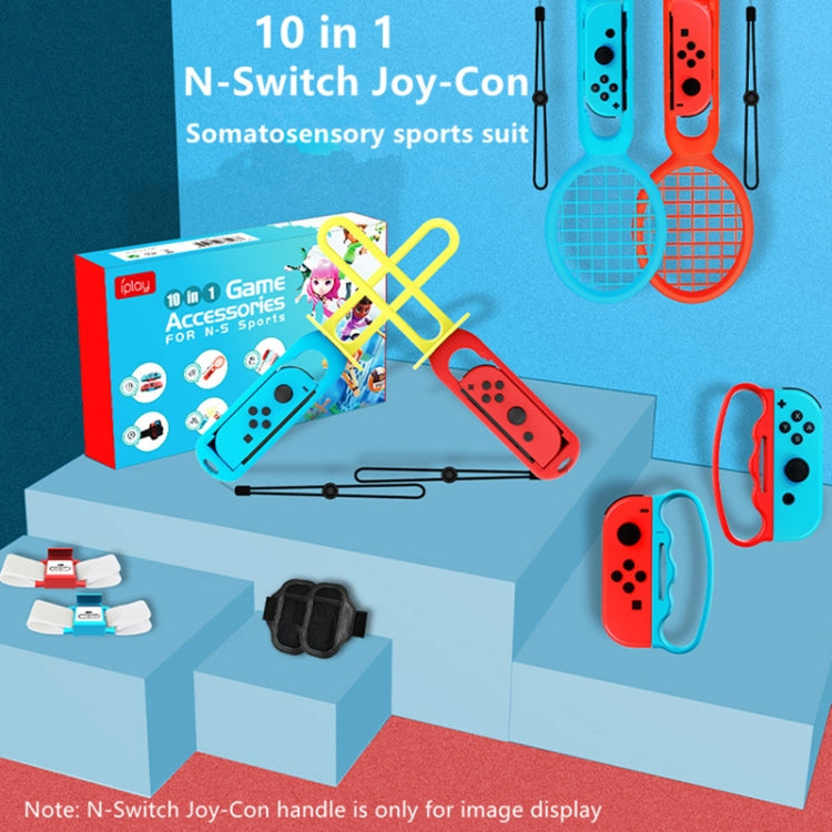 IPLAY HBS-447 10 In 1 Grip + Wrist Strap + Strap + Lightsaber + Racket Sports Set สำหรับ Nintendo Switch, IPLAY 10 In 1