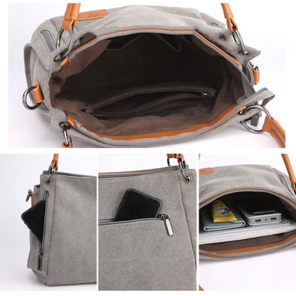 T-1983 กระเป๋าสะพายผ้าใบผู้หญิงความจุขนาดใหญ่, สีกากี, สีดำ, สีเทา, สีน้ำตาล, Purple Coffee
