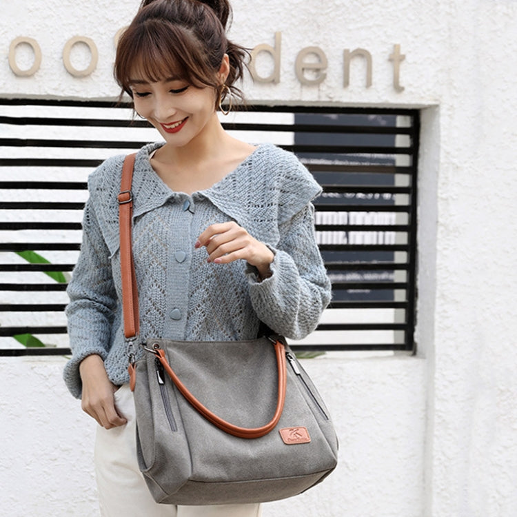 T-1983 กระเป๋าสะพายผ้าใบผู้หญิงความจุขนาดใหญ่, สีกากี, สีดำ, สีเทา, สีน้ำตาล, Purple Coffee