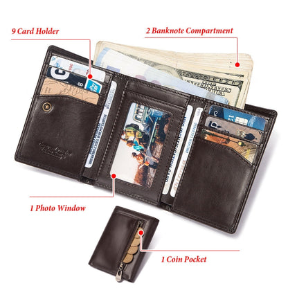 HUMERPAUL BP992 RFID Anti-Magnetic Multi-Card Position Zipper Coin Purse Leather Men Wallet, BP992 Black, BP992 Dark Brown, BP992 Brown