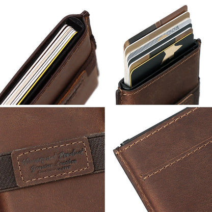 HUMERPAUL BP977 RFID Anti-Theft Card Box Leather Automatic Credit Card Set, BP977 Black, BP977 Dark Brown, BP977 Brown
