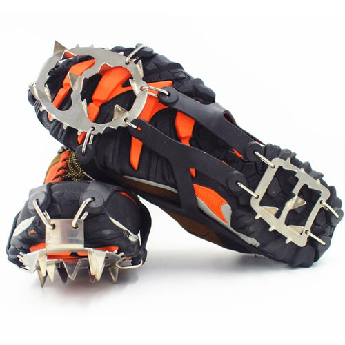 1 คู่ 18 Spikes ขนาดใหญ่ Crampons กลางแจ้งฤดูหนาวเดินตกปลาน้ำแข็ง Snow Shoe Spikes ขนาด:, L Black, L Orange