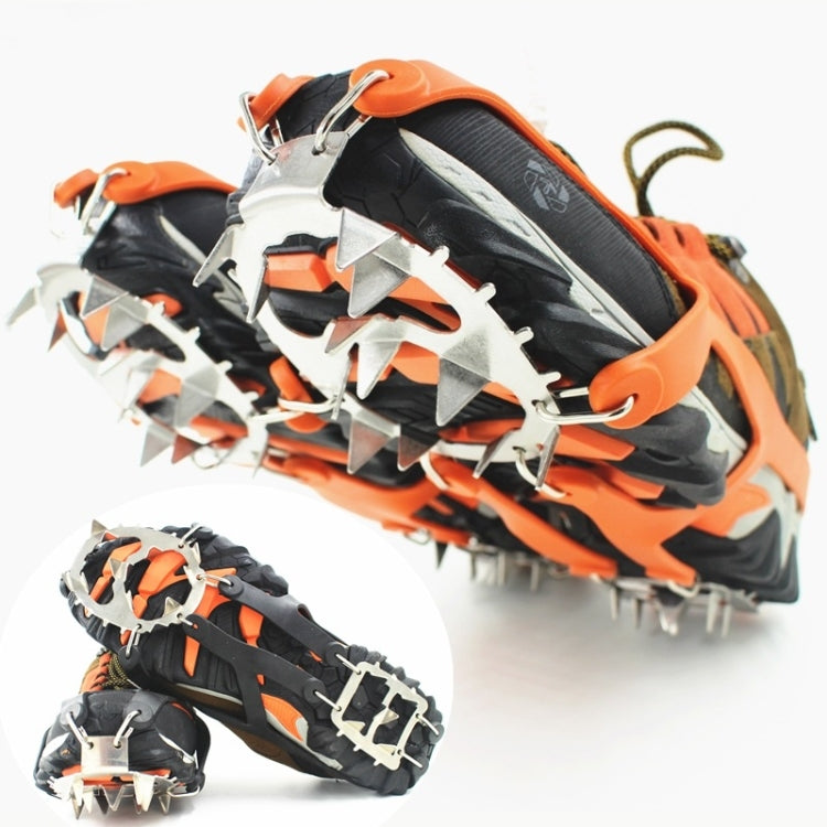 1 คู่ 18 Spikes ขนาดใหญ่ Crampons กลางแจ้งฤดูหนาวเดินตกปลาน้ำแข็ง Snow Shoe Spikes ขนาด:, L Black, L Orange