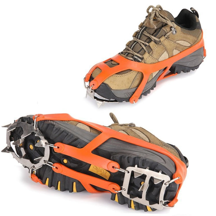 1 คู่ 18 Spikes ขนาดใหญ่ Crampons กลางแจ้งฤดูหนาวเดินตกปลาน้ำแข็ง Snow Shoe Spikes ขนาด:, L Black, L Orange