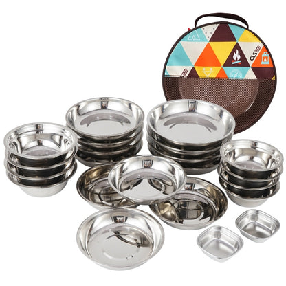 CLS จานอาหารค่ำสแตนเลสแบบพกพามีดตั้งแคมป์กลางแจ้ง, 22 PCS / Set