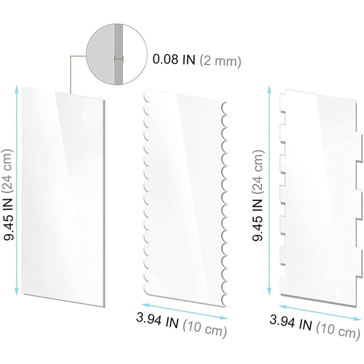 ชุดเครื่องมือขูดเรียบมีดโกนเค้กอะคริลิกใส 6 ใน 1, 6 In 1