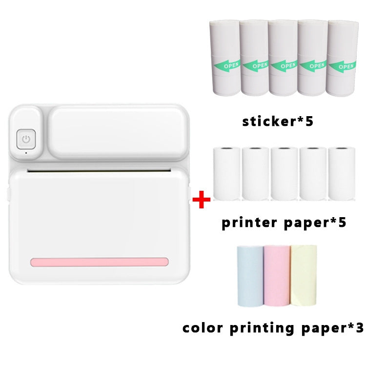 C19 200DPI เครื่องพิมพ์การบ้านนักเรียน Bluetooth Inkless Pocket Printer, Pink, Blue, Pink Printer Paper x 5, Blue Printer Paper x 5, Pink Sticker x 5, Blue Sticker x 5, Pink Set, Blue Set