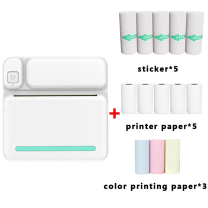 C19 200DPI เครื่องพิมพ์การบ้านนักเรียน Bluetooth Inkless Pocket Printer, Pink, Blue, Pink Printer Paper x 5, Blue Printer Paper x 5, Pink Sticker x 5, Blue Sticker x 5, Pink Set, Blue Set