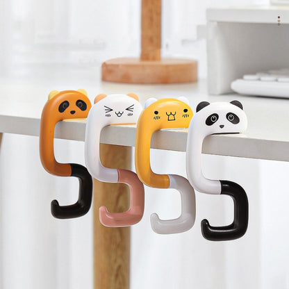 2 PCS กระเป๋านักเรียนข้างโต๊ะตะขอแขวนกระเป๋าสำนักงานแบบถอดได้, Panda, Small Pink Cat, Raccoon, Kitten