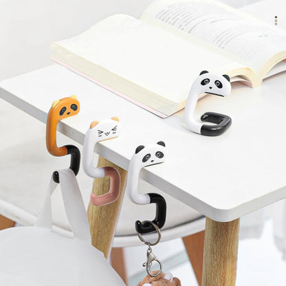 2 PCS กระเป๋านักเรียนข้างโต๊ะตะขอแขวนกระเป๋าสำนักงานแบบถอดได้, Panda, Small Pink Cat, Raccoon, Kitten