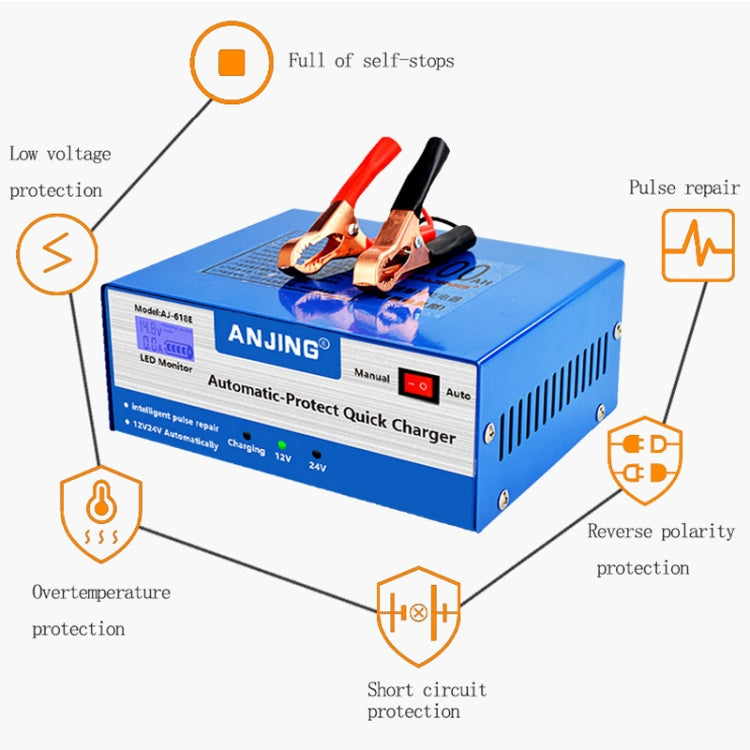 เครื่องชาร์จแบตเตอรี่ ANJING AJ-618E เครื่องซ่อมแบตเตอรี่รถยนต์, EU Plug, US Plug, UK Plug, AU Plug