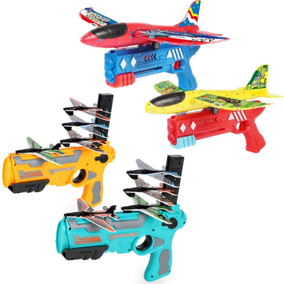 BY-0212 Foam Plane Hand Throw Catapult Aircraft Launcher Glider Model, Blue + 4 x Planes, Yellow + 4 x Planes, Blue, Red