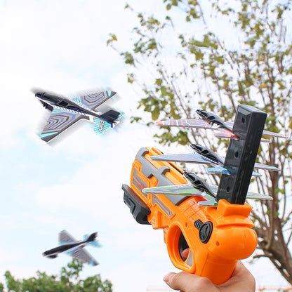 BY-0212 Foam Plane Hand Throw Catapult Aircraft Launcher Glider Model, Blue + 4 x Planes, Yellow + 4 x Planes, Blue, Red