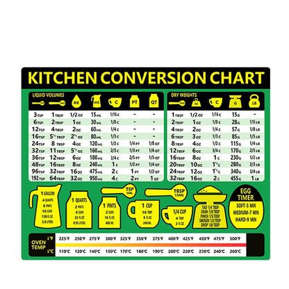 แผนภูมิการแปลงสูตรเครื่องปรุงอาหารในครัว 2 ชิ้นสติกเกอร์กันน้ำแบบแม่เหล็ก
