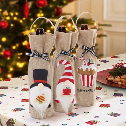 2 PCS อุปกรณ์ตกแต่งคริสต์มาส Tote Bottle Cover Champagne Red Wine Bag
