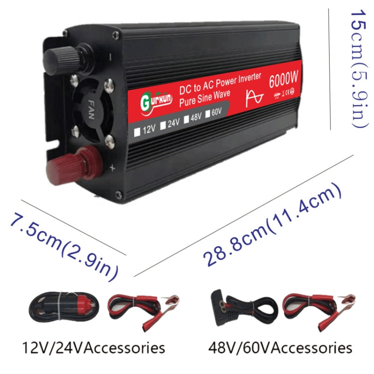 Gurxun 6000W อินเวอร์เตอร์ไซน์เวฟพลังงานสูงพร้อมจอแสดงผลดิจิตอลเดี่ยว, 6000W 12V-220V, 6000W 24V-220V, 6000W 48V-220V, 6000W 60V-220V
