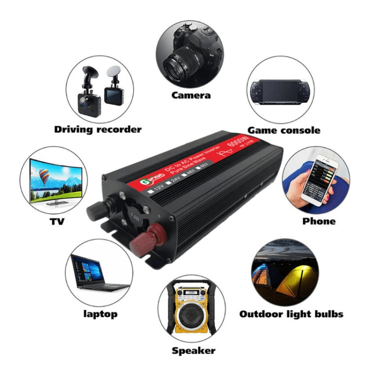 Gurxun 6000W อินเวอร์เตอร์ไซน์เวฟพลังงานสูงพร้อมจอแสดงผลดิจิตอลเดี่ยว, 6000W 12V-220V, 6000W 24V-220V, 6000W 48V-220V, 6000W 60V-220V