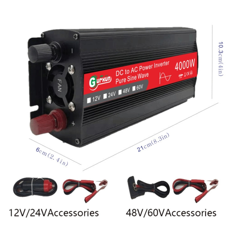 Gurxun 4000W รถบ้านแปลงไฟไซน์เวฟอินเวอร์เตอร์, 4000W 12V To 220V, 4000W 24V To 220V, 4000W 48V To 220V, 4000W 60V To 220V