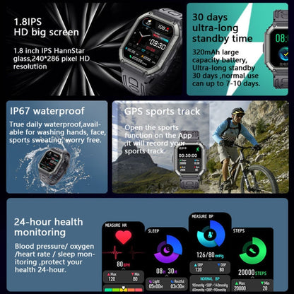 KR06 1.8 นิ้ว Heart Rate เครื่องวัดความดันโลหิต Smart Calling Watch, สีดำ, สีเขียว