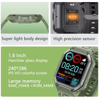 KR06 1.8 นิ้ว Heart Rate เครื่องวัดความดันโลหิต Smart Calling Watch, สีดำ, สีเขียว