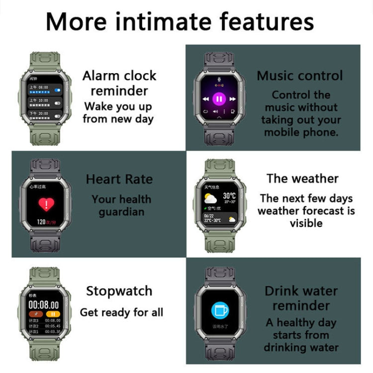 KR06 1.8 นิ้ว Heart Rate เครื่องวัดความดันโลหิต Smart Calling Watch, สีดำ, สีเขียว