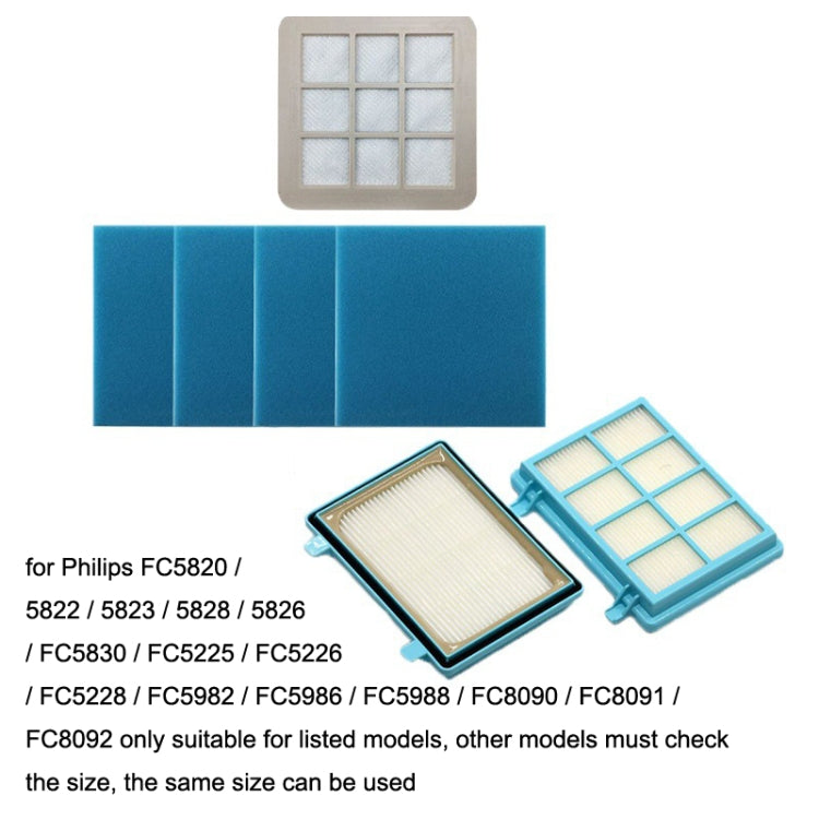 สำหรับเครื่องดูดฝุ่น Philips FC5823 / FC5826 / FC5830 / FC5832, Air Inlet Filter, 5PCS Sponge, Outlet Filter