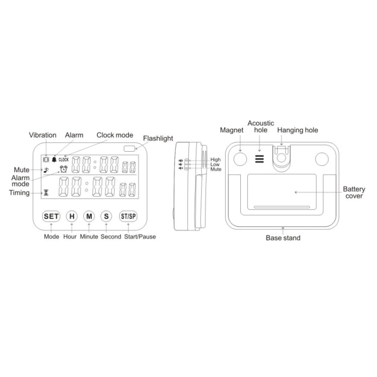 YS-218 Digital Timer เตือนนับถอยหลังแบบบวก 99 ชั่วโมง สไตล์:, No Vibration, With Vibration