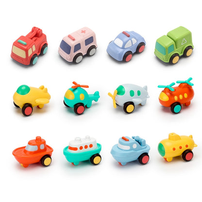 เด็กการ์ตูนรถของเล่นดึงกลับมินิแรงเฉื่อยการ์ตูน, Police Car, Ambulance, Sanitation Vehicle, Fire, Ship, Ferry, Submarine, Battlefall, Aircraft, Transport Aircraft, Fighter, Helicopter