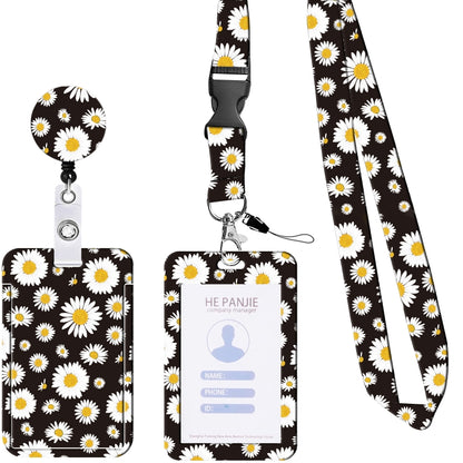 ผู้ถือบัตรพับเก็บได้ลายดอกไม้ป้ายชื่อ Work Bank Credit Card Sleeve, Black and White, Red Flower, Blue Flower, Green Sunflower