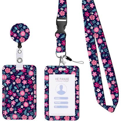 ผู้ถือบัตรพับเก็บได้ลายดอกไม้ป้ายชื่อ Work Bank Credit Card Sleeve, Black and White, Red Flower, Blue Flower, Green Sunflower